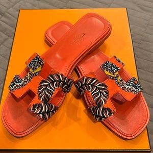 Hermes Oran size 38 Orange Silk Print
